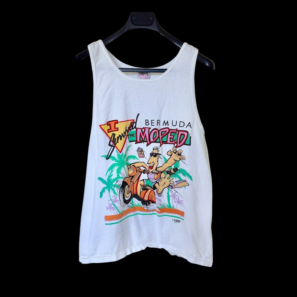 Vintage Bermuda Moped‎ Tank Top White Large 80s USA